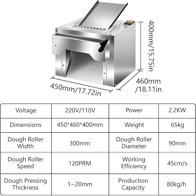 Electric Dough Roller Sheeter, Table Top Pizza Dough Press Mahcine, Commercial Press Machine,Pastry Sheeter Maker for Baking, For Making Pastries, Croissants, Pies,Cookies, Pizzas, Etc.