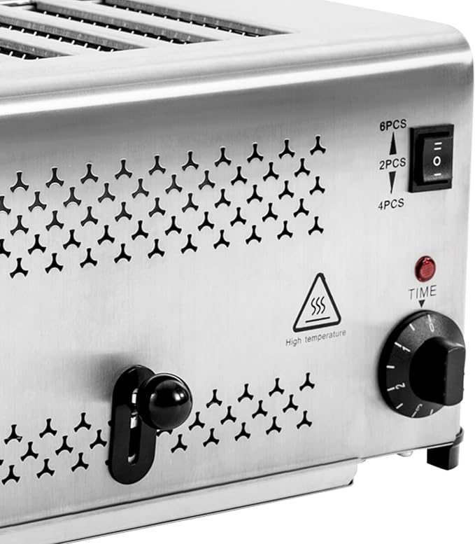 6 Slice Bread Toaster, 1650W Stainless Steel Commercial Toaster with Wide Slots, Electric Bread Baking Machine with Timing Function, 5 Settings for Restaurant Kitchen, Bakery, Home Use