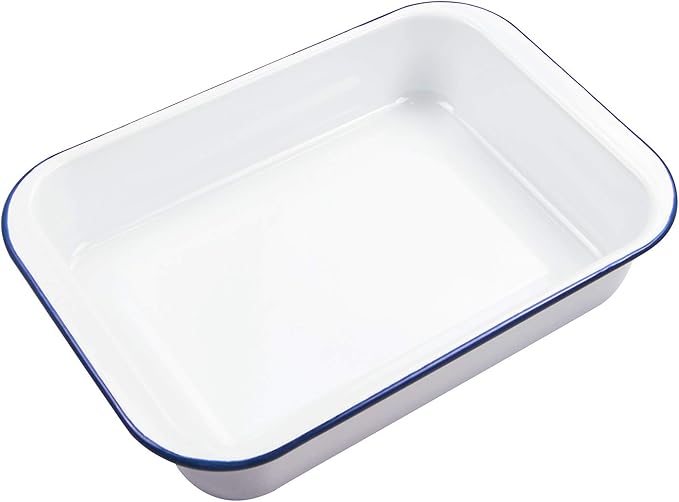 Webake Enamelware 9x13 Baking Pan with Lid Oblong Cake Pan Enameled Steel Roasting Pan Baking Dish Lasagna Pan Food Containers