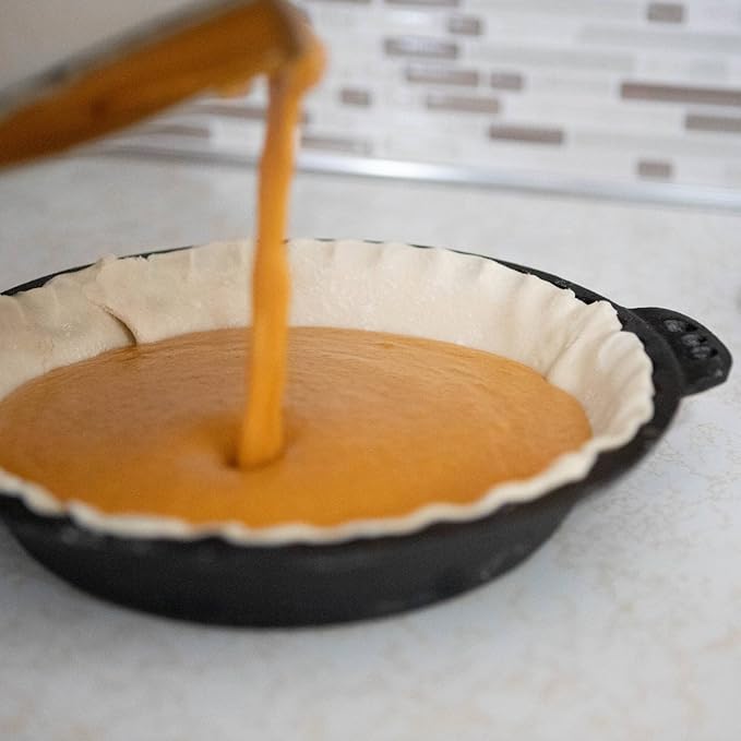 Lehman's Extra Deep Pie Pan, Pre-Seasoned Cast Iron Bakeware with Crimped Edges and Handles, 10.25 inches