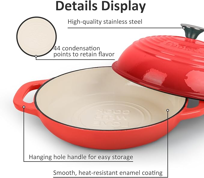 Premium Enameled Cast Iron Dutch Oven for Bread Baking | Non-Stick 5QT Oval Bread Oven with Lid | Perfect for Sourdough, Loaf, and Artisan Baking (Round Red, 5 QT)