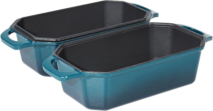 Bread Pan Cast Iron Loaf Pan with Lid Bread Loaf Pan 8.5x4.5 Inch Loaf Pan Enameled Cast Iron Sourdough Loaf Pan, DarkCyan