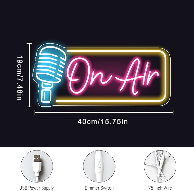 On Air Neon Sign Live Streaming Recording Sign LED Studio Live Decorative Lights USB Powered Bar Pub Store Club Gamers Man Cave Home Party Wall Art Decor