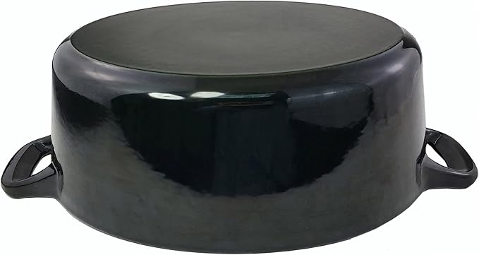 La Cuisine 6240MB Enameled Cast Iron Oval Dutch Oven Casserole 6.75 QT 33x25x16cm Matte Black Enamel Interior, Glossy Black Porcelain Enamel Coating Exterior