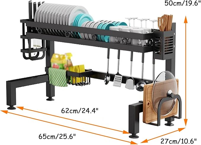 Over Sink Dish Drying Rack,Adjustable Dish Drainer for Kitchen Storage Counter Organization,Stainless Steel Dish Rack Display(1-65cm)