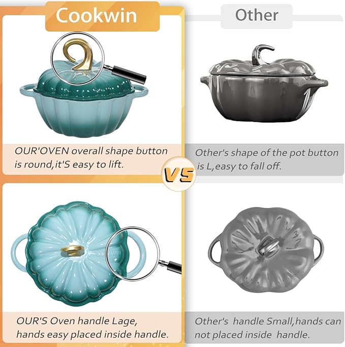 Pumpkin Enameled Cast Iron Dutch Oven with Lid, 4.5 QT Dual Handles and Heavy Duty Pot, Oven Safe up to 500°F for Bread Baking, Braising, Cooking and Family Gifts, Cyan