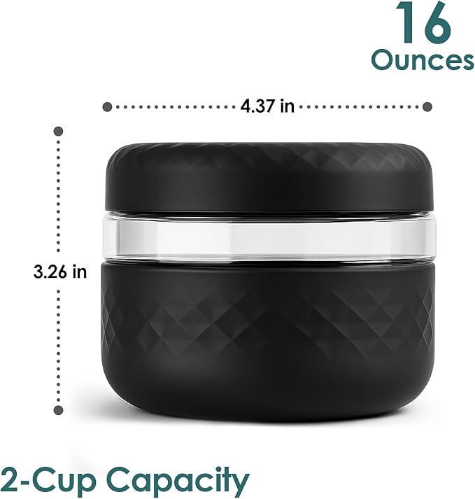 4 Pack 16 oz Glass Lunch Bowl Containers with Lids | Leak & Spill Proof, BPA-Free, Microwave & Dishwasher Safe, Airtight Meal Prep & Food Storage Jar for Lunch, Salad, Soup, Oats, Stew, Yogurt