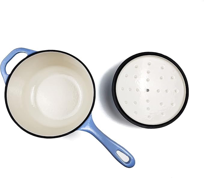 HAWOK 2 qt Enameled Cast Iron Saucepan, 7 inch with Lid, Blue