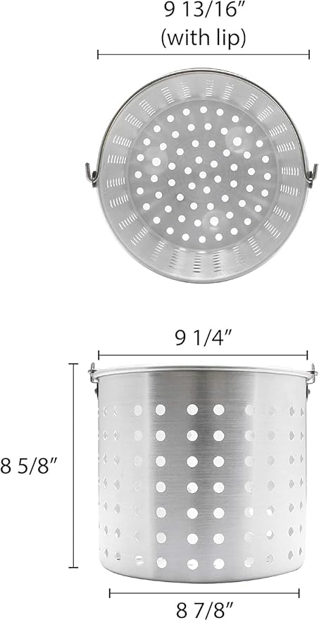 TrueCraftware- 16 qt. Aluminum Steamer Basket 9-3/4" x 8-3/8" fits 16 qt. Stock Pot- Steamer Cookware Steamer Basket Insert Steamer Basket Steamer Insert for Veggie Fish Seafood Cooking