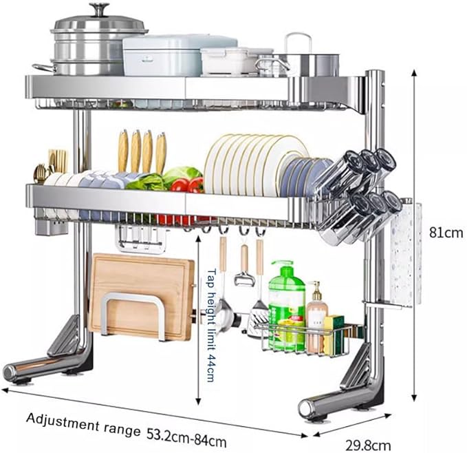 Adjustable Dish Drying Rack Over Sink (21-33") 3 Tier, Large Capacity Kitchen Counter Dish Drying Rack Stainless Steel Drainer for Kitchen Storage Organization