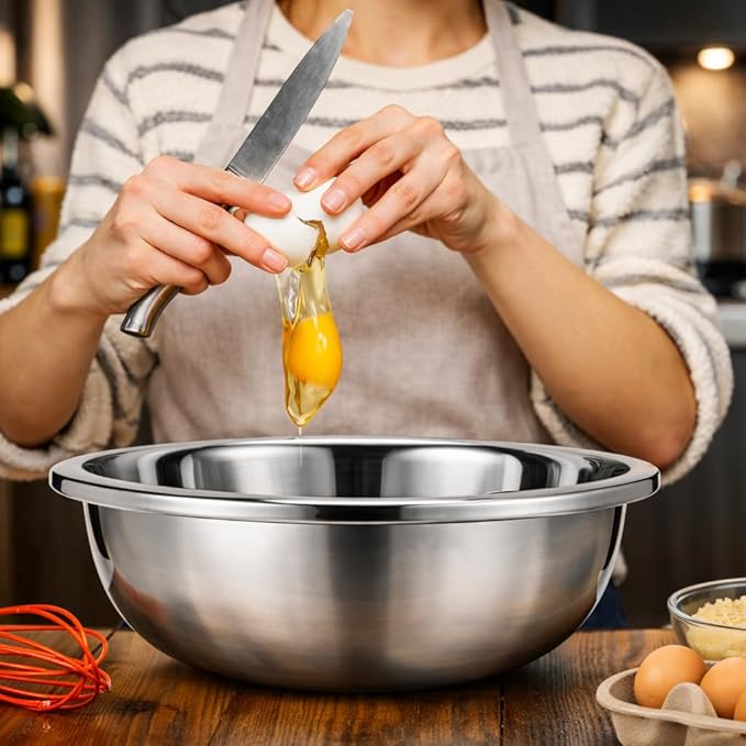 2 Pack Large Mixing Bowl, 20 Qt, 304 Stainless Steel, Polished Mirror Finish, Flat Base, for Home or Commercial Baking