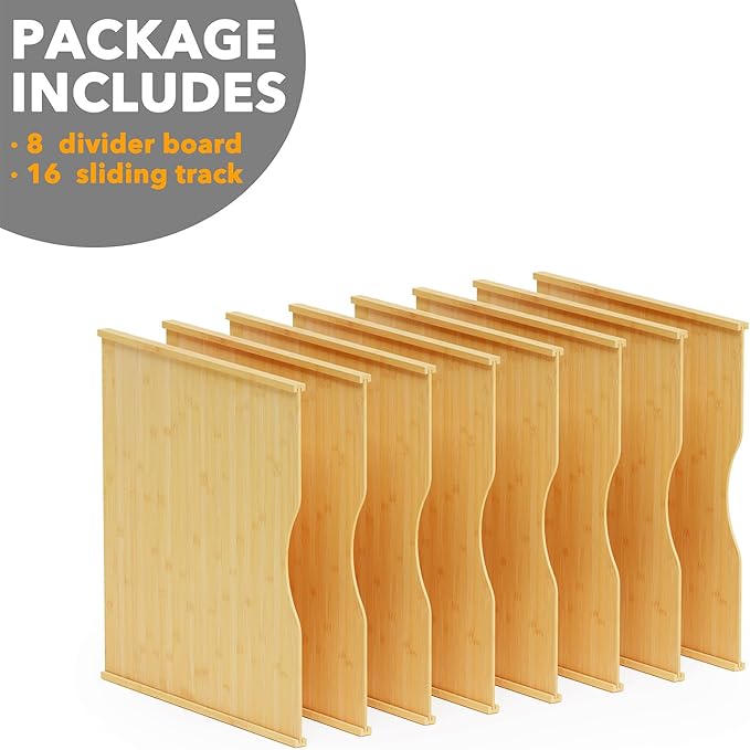 SpaceAid 8 Pack Tray Dividers for Cabinets, Bamboo Kitchen Cookie Baking Sheet Organizer for Cabinet, Vertical Pan and Trays Organizers for Pantry Storage