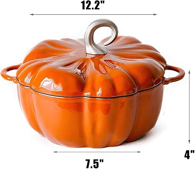 Pumpkin Cocotte,Pumpkin Dutch Oven Pot with Lid,Enamel Cast Iron Cooking Pot,Non Stick Pumpkin Pot,Stew Pot Soup Pot,Serves 3-5,Halloween Thanksgiving Decor Pot Gift(3.9 Quart, Orange)