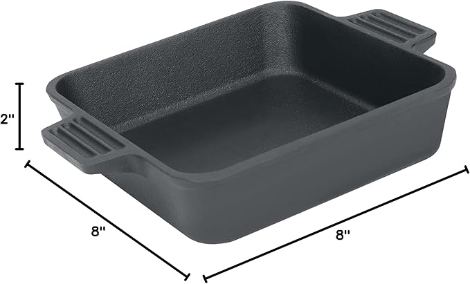 Bayou Classic 7472 8-in Cast Iron Square Cake Pan Ideal For Baking Cornbread Biscuits Cobbler and Deep Dish Pizza