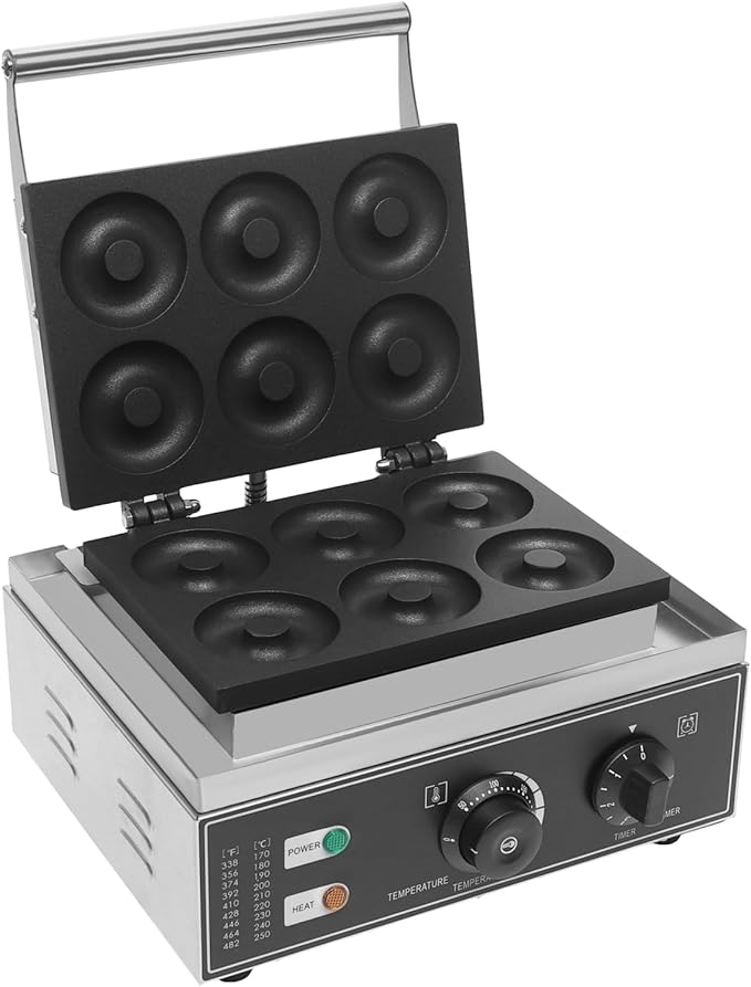Commercial Donut Maker Machine,6 Holes Double-Sided Heating Waffle Donut Machine,110V 1550W Electric Doughnut Maker. Non-stick Donut Maker Teflon-Coating for Kitchen Bakery Dessert Shop