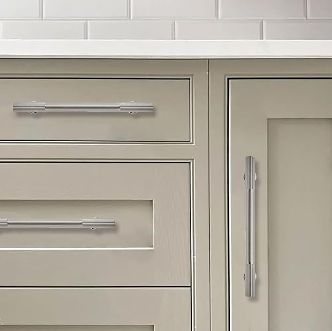 khtumeware 3 Inch Hole Center 10 Pack Brushed Satin Nickel Cabinet Pulls, Kitchen Drawer Handles, for Dresser cabinets, cabinets, Door cabinets, Hardware