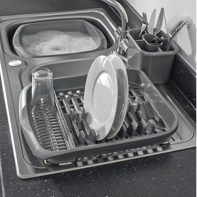 Addis 516468 Plate Dish Draining Rack, Soft Black, 33 x 39.5 x 6 cm