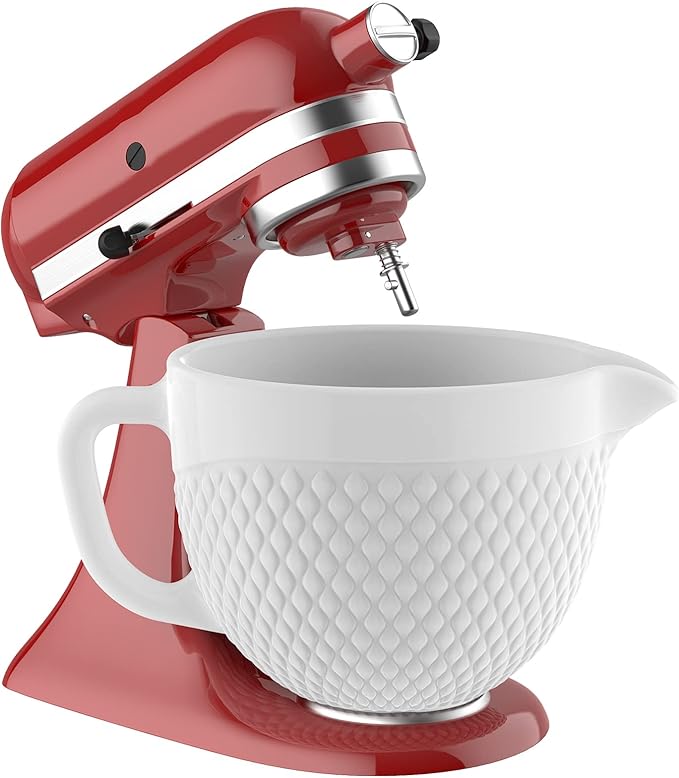 GVODE Ceramic Mixer Attachment Fit 4.5-5Q Tilt-Head Models, 5Qt Ceramic Bowl for KitchenAid Mixers, Vintage Pineapple Design | Microwave & Dishwasher Safe Baking