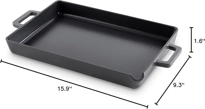 DASH Zakarian by Dash 9"x13" Nonstick Cast Iron Pan with Pour Spout and Removable Silicone Grips for Searing, Baking, Broiling, Grilling and more- Black