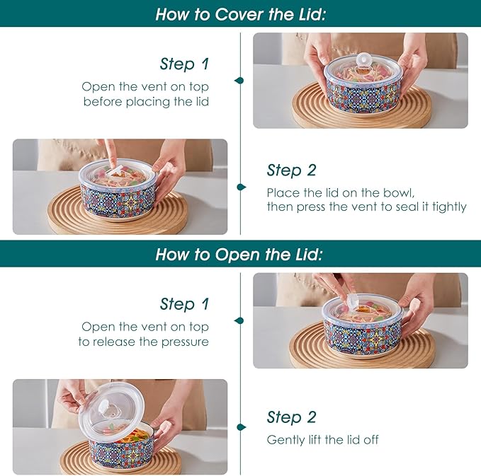 vancasso Serving Bowls with Lids Set of 4, Ceramic Nesting Mixing Bowls for Food Storage, Prep and Stackable, Dishwasher & Microwave Safe Gift Set, 60/36/20/10 OZ, Series SIMI