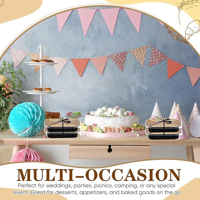 20 Sets 8.7 x 6 Inch Large Loaf Cake Pans with Lids and Spoons Rectangle Aluminum Foil Bread Loaf Baking Pans Disposable big Cake Tins with Clear Plastic Bags and Ribbon, Black Gold, 33.8 oz