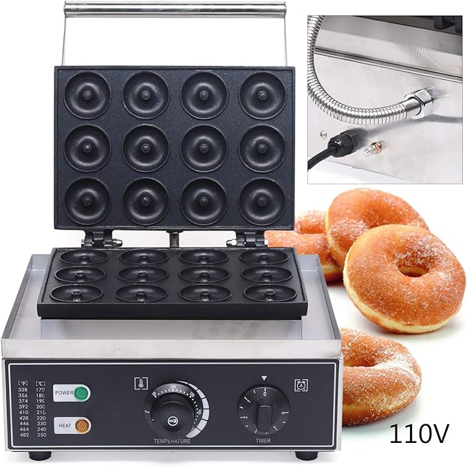 Commercial Use Nonstick 110V Electric 12pcs 5cm Doughnut Baker Maker Machine, Mini Doughnut Maker Commercial Donut Machine For Baking Delicious Donuts