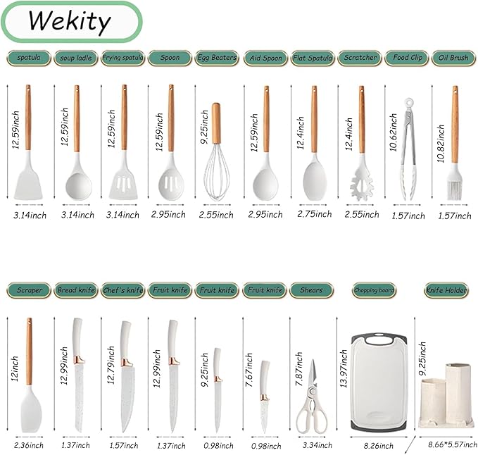 Kitchen Utensils Set,Caliamary 19 PCS Cooking Utensils Set with 360° Rotating Holder,Non-Stick Heat Resistan Kitchen Tools and Gadgets with Anti-slip Handle,Silicone One-Piece Molding (White)