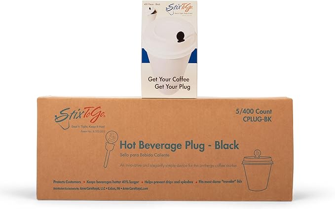 StixToGo Beverage Plugs - Leak Prevention Coffee Accessory for Hot Drinks, Disposable Coffee Stoppers, Fits Standard Lids - Black, 2", Pack of 2000