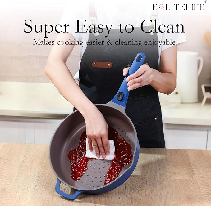 ESLITE LIFE Nonstick Always Pan with Lid, 11 Inch(4.5 Qt) Deep Frying Skillet Sauté Pan, Safe for Oven, Induction & All Cooktops, PTFE & PFOA Free (Blue Granite, 11" w/Lid & Steamer)