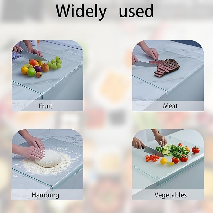 Clear Tempered Glass Cutting Board for kitchen with Counter Lip,Glass Chopping Board, Scratch-Resistant,Non-Slip (Clear)