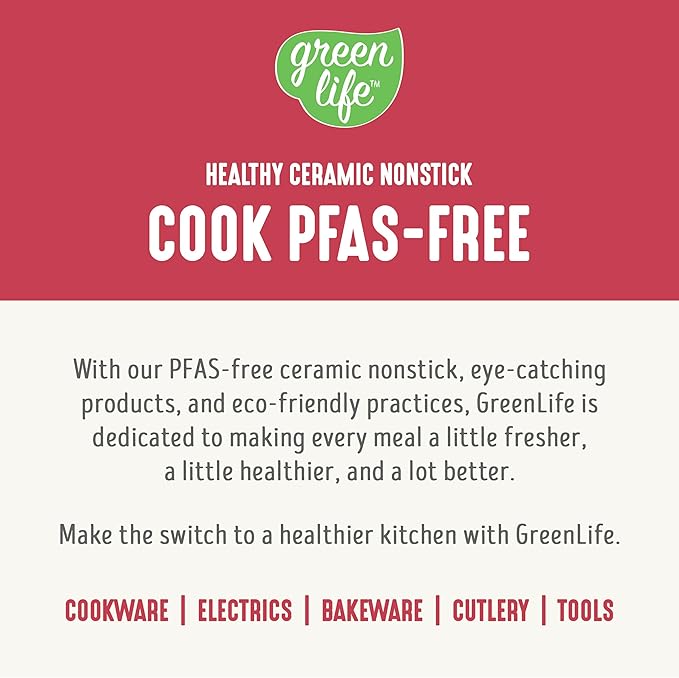 GreenLife 6QT Slow Cooker, Non-Toxic PFAS-Free Ceramic Nonstick Removable Interior Bowl, Programmable, Family Friendly, Keep Warm, Stovetop & Oven Safe, Dishwasher Safe Crock, Timer, Glass Lid, Red