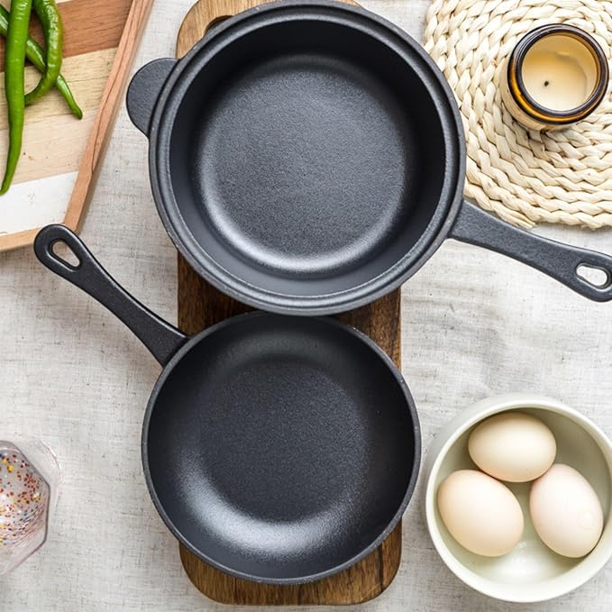 1.6 Quart Cast Iron Pot, Cast Iron Saucepan, 2-in-1 Pre-Seasoned Cast Iron Dutch Oven Pot Set with 6.5Inch Frying Cast iron skillet, Camping Cookware & Sauce Pan for Indoor & Outdoor Recipes