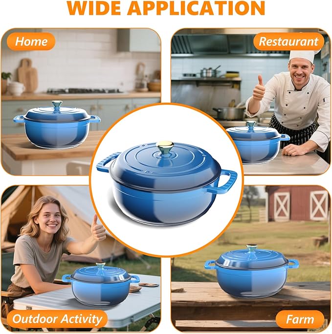 Bonnlo 7.5QT Round Dutch Oven, Enameled Cast Iron Dutch Oven Pot with Lid & Dual Handles, Oven Safe Up to 500° F, for Sourdough, Bread Baking, Stews and Roasting (Blue)