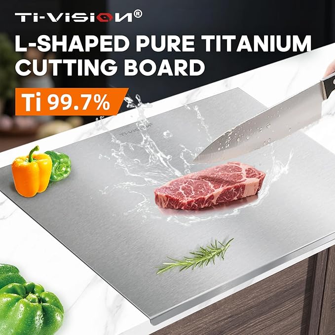 Pure Titanium Cutting Board with Lip - 100% Food-Grade Metal Chopping Board for Kitchen - Non-Porous, Easy to Clean, Dishwasher Safe (Small)