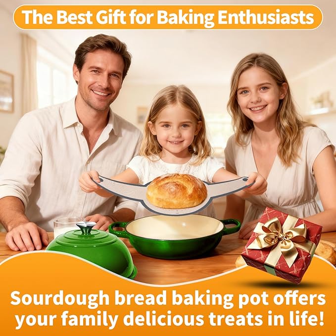 ONKO Dutch Oven For Sourdough Bread Baking, 6QT Enameled Cast Iron Dutch Oven Pot With Lid, Non-stick Sourdough Baking Pan with Bread Dome, Round Ceramic Dutch Ovens Pot with Cloche for Homemade