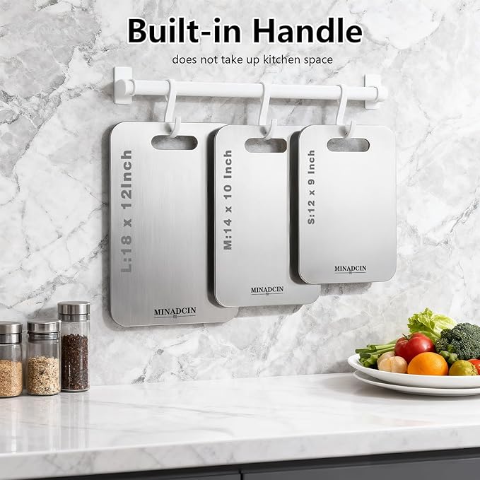 3-Pack Titanium Cutting Boards For Kitchen, 100% Pure Cut Titanium Cutting Board, Food Grade Quality, Double-sided non-toxic, Easy To Clean, Dishwasher Safe And Will Not Absorb Odors