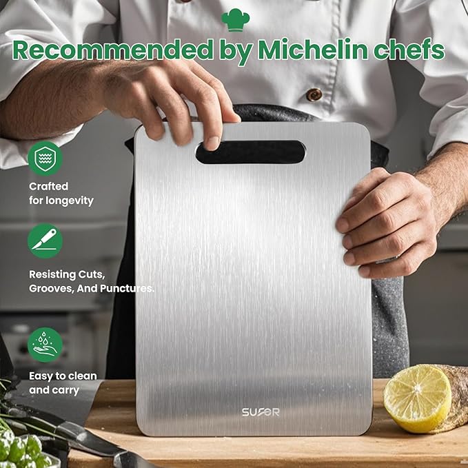 New Titanium Cutting Board - 100% Pure Titanium Cutting Boards For Kitche,Easy to clean,Double-sided food-grade Cutting Board For Cutting Meats, Fruits And Vegetables,15 * 11