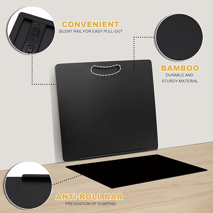 MinBoo Bamboo Appliance Slider,Sliding Tray for Coffee Maker, Kitchen Countertop Appliance Rolling Tray,Slides Easily from Under The Cabinet,Black- Medium (14" Wx13 D)