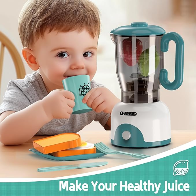Kids Play Kitchen Accessories Toys Set, Pretend Play Kitchen Appliances Kit - Blender, Coffee Maker, Mixer, Toasters with Light & Sound, Playhouse Role Play Toy Gift for Girl Ages 3 4 5 6