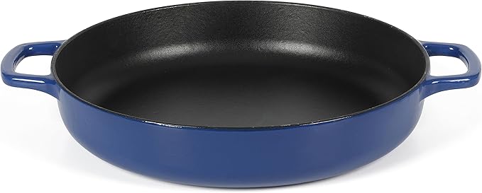 Sur La Table Kitchen Essentials Supper Club 3.75 Quart Enamel Cast Iron All In One Multi-Purpose Non-Toxic Nonstick Braiser Pan W/Borosilicate Glass Lid - Blue
