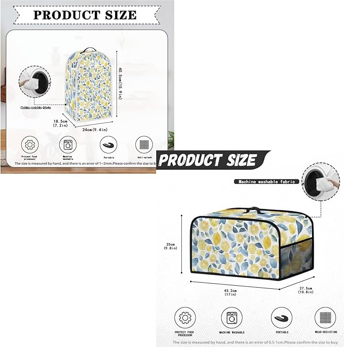 Summer Themed Toaster Covers 4 Slice Wide Slot,Lemon Blender Covers Washable Dust Cover Kitchen Appliance Slow Cooker Crock Pot Cover for Summer Decor (Yellow)