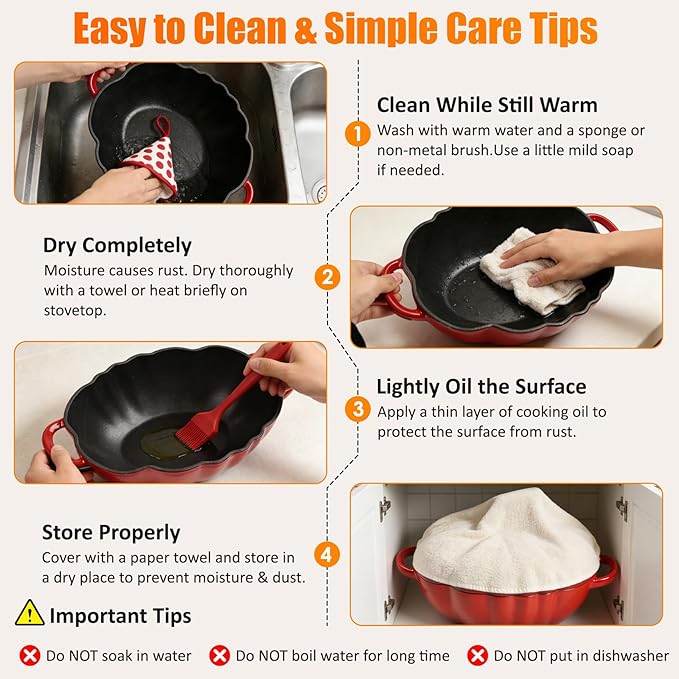 5 Qt Enameled Cast Iron Pumpkin Dutch Oven with Lid, Heavy Duty Pumpkin Pot for Bread Baking, Braising & Soups, 550°F Oven Safe Cookware Set, Superior Heat Retention, Includes Silicone Tools