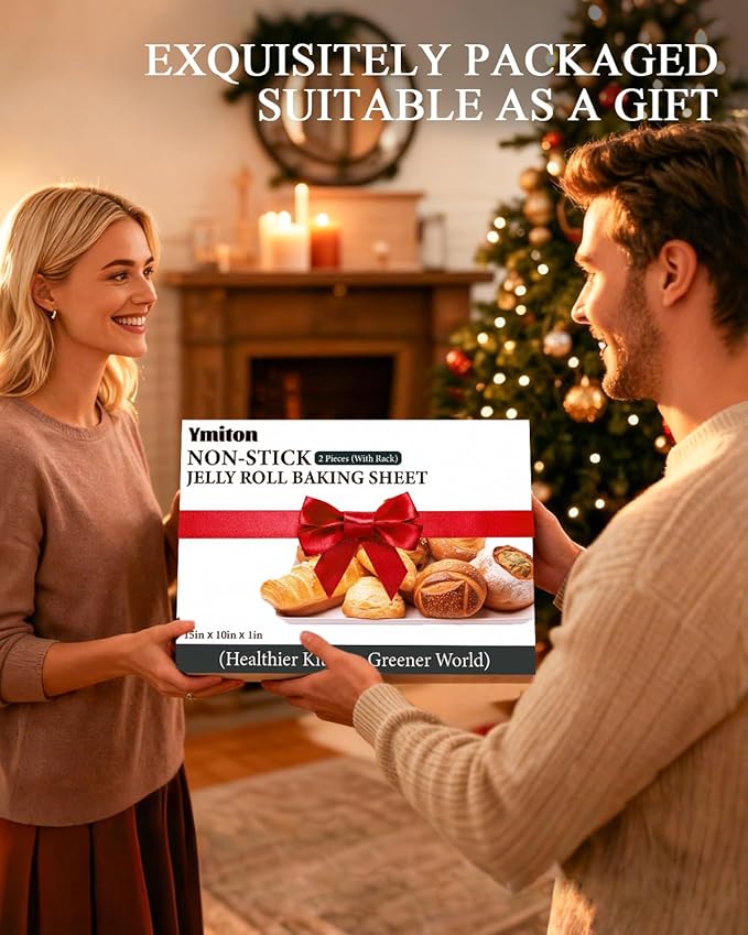 2-Pack 10x15 Jelly Roll Pan Baking Sheet Set with Wire Rack - Nonstick 0.8mm Thick Carbon Steel, Cookie Sheets for Baking, Dishwasher Safe, Warp Resistant, Oven Safe 450°F, Salted Gray