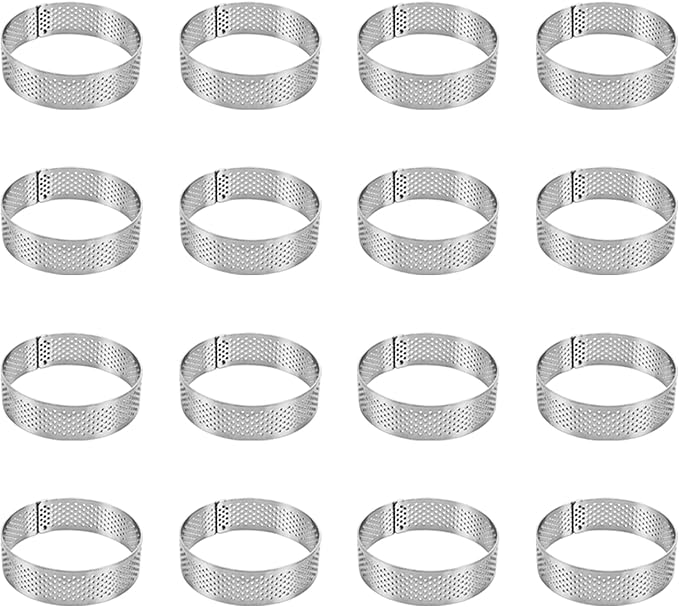 Stainless Steel Perforated Tart Ring, 2.75 inch Heat-Resistant Cake Mold Ring, 7CM Nonstick Pastry Dessert Utensil, Circle Baking Tool for French Fruit Tarte, Round (16 pcs of 7cm/2.75 inch)