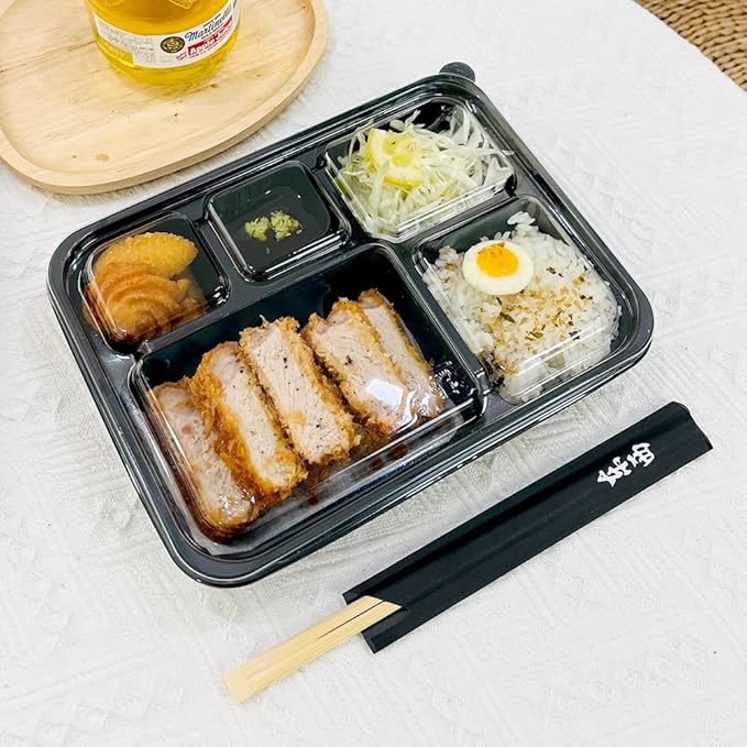 5 Compartment Meal Prep Containers With Lids - (200 Pack) Plastic Food Bento Boxes Stackable Reusable Disposable Microwaveable Safe