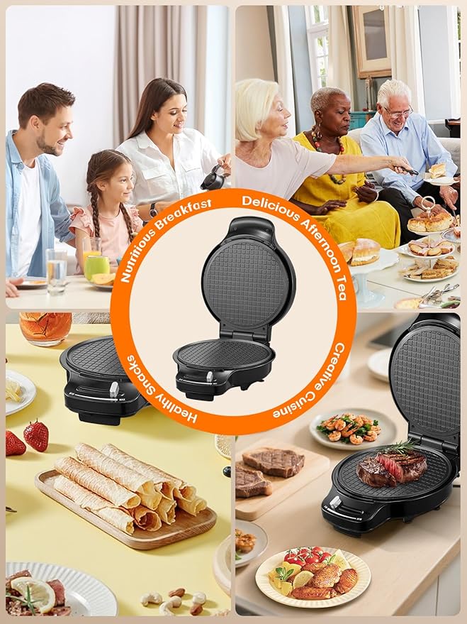 FOHERE Waffle Cone Maker Machine and Ice Cream Bowl Maker with Temperature Control, Double Side Nonstick Waffle Bowl Maker with Cone Roller, 7.5” Thin Waffle Maker for Home Kitchen (Black)