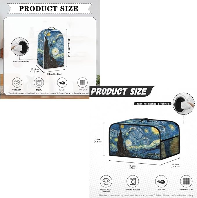 The Starry Night 2 Slice Toaster Cover Small Appliance 3-Pcs Set,Bread Toaster, Blender and Slow Cooker Cover Dust and Fingerprint Protection, Machine Washable Kitchen Decor