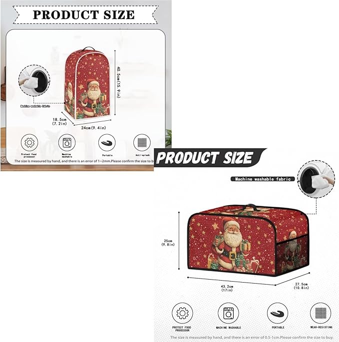 Merry Christmas 3-Piece Set: Blender, Slow Cooker & Toaster Covers, Santa Claus Universal Size Dust Covers for Small Appliances, Women's Gift (Red)