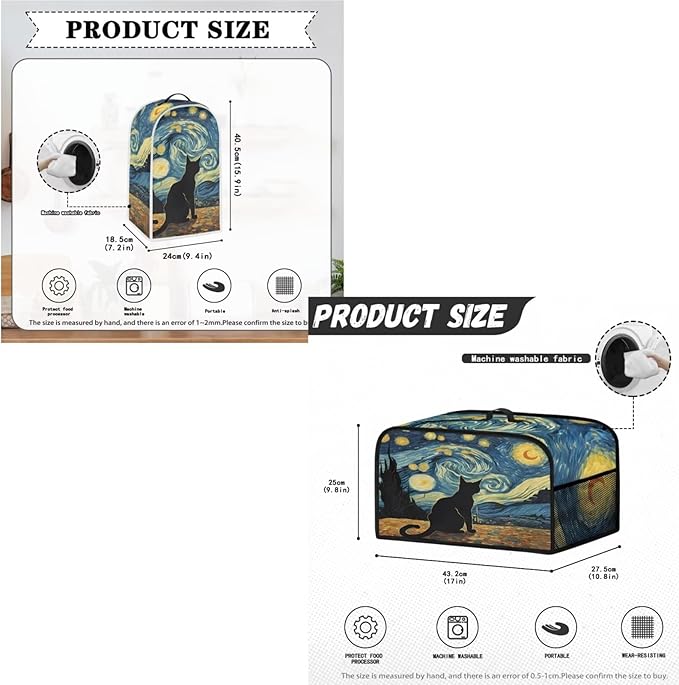 Starry Night Cat Decoration Slow Cooker Cover Toaster Cover Blender Covers Set,Fit 6-8 qt Slow Cooker Bread Machine Dust Cover Fits for Most Standard 4 Slice Toasters,Machine Washable(Blue)