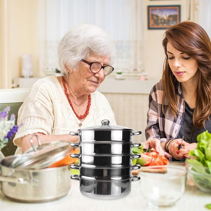 YARNOW 5 Tier Stainless Steel Steamer Pot 14.7 Inch Multifunctional Stockpot for Soup Cooking Large Dishwasher Safe Kitchen Steamer